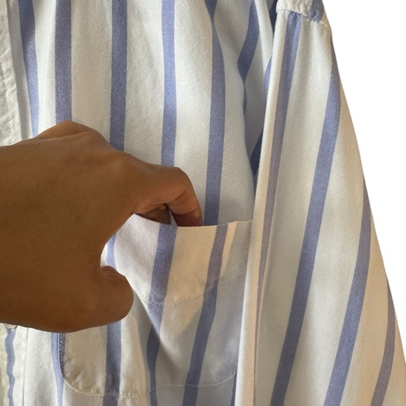 Fresh Produce 100% Cotton Button Up Blouse Top Size XL Blue White Striped Casual - Picture 4 of 10